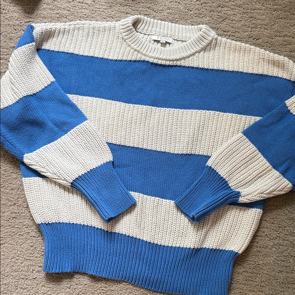Blue and White Striped Men's Sweater